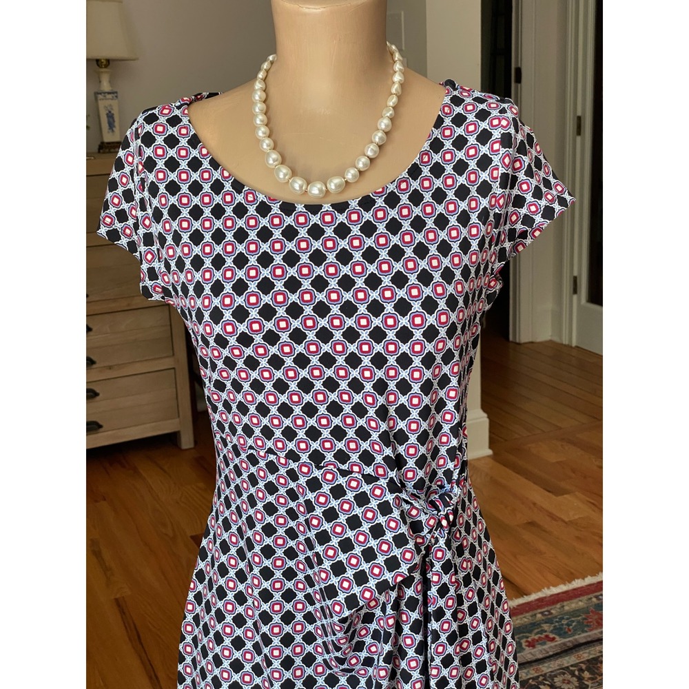 Talbots Womens Small Blue Red Geometric Side Knot Sheath Dress - Picture 3 of 9